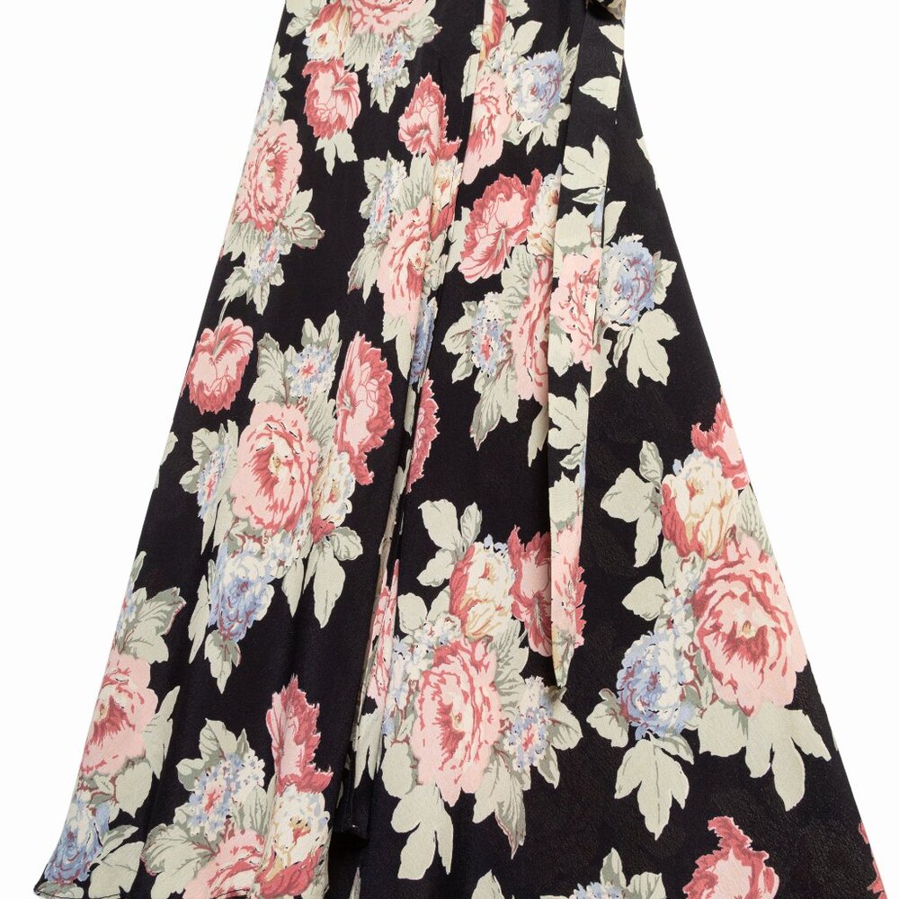 Reformation Linda Brookvale Black Viscose Floral Print Midi Wrap Dress - Size S - Picture 9 of 12